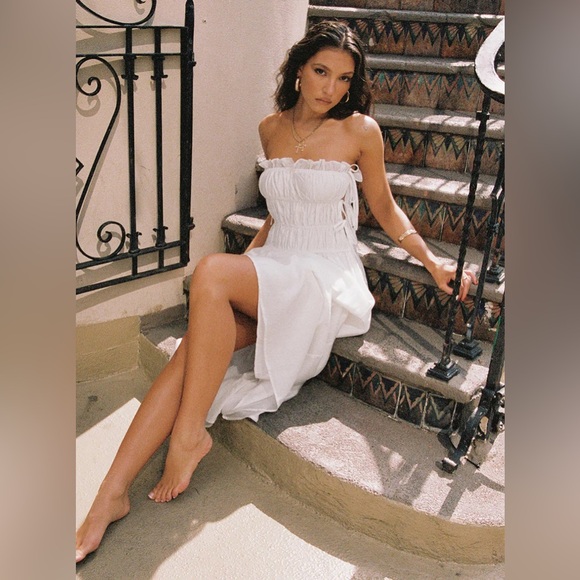 Princess Polly NWT EMILIANO STRAPLESS MAXI DRESS WHITE Sz US 2 Coastal Cottage - Picture 2 of 13